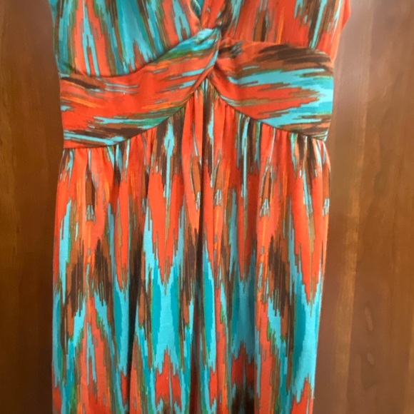 Ladies Small Maxi Long Dress Orange Blue Brown Knit Sleeveless Allison Brittney - Picture 3 of 8